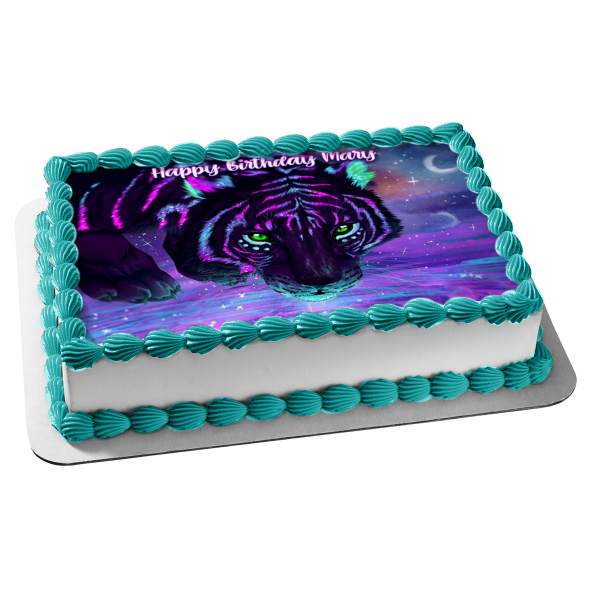 Galaxy Tiger Drinking Water Edible Cake Topper Image ABPID55379