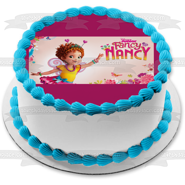 Fancy Nancy Flowers and Butterfilies Edible Cake Topper Image ABPID55374