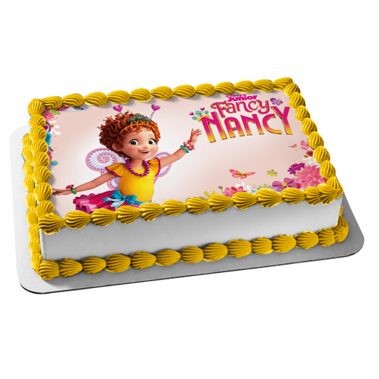 Fancy Nancy Flowers and Butterfilies Edible Cake Topper Image ABPID55374