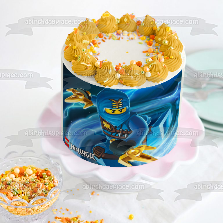 LEGO Ninjago Logo Blue Ninjago Jay Walker Elemental Master Edible Cake Topper Image ABPID07142