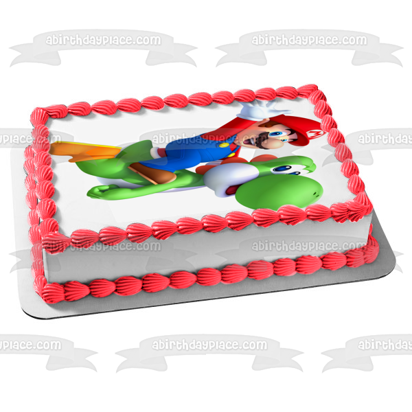 Super Mario Brothers Riding Yoshi Edible Cake Topper Image ABPID07320