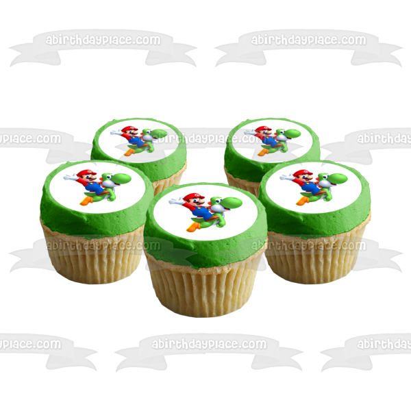Super Mario Brothers Riding Yoshi Edible Cake Topper Image ABPID07320