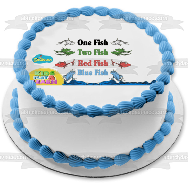 Dr. Seuss One Fish Two Fish Red Fish Blue Fish Kids Play and Learn Edible Cake Topper Image ABPID07174