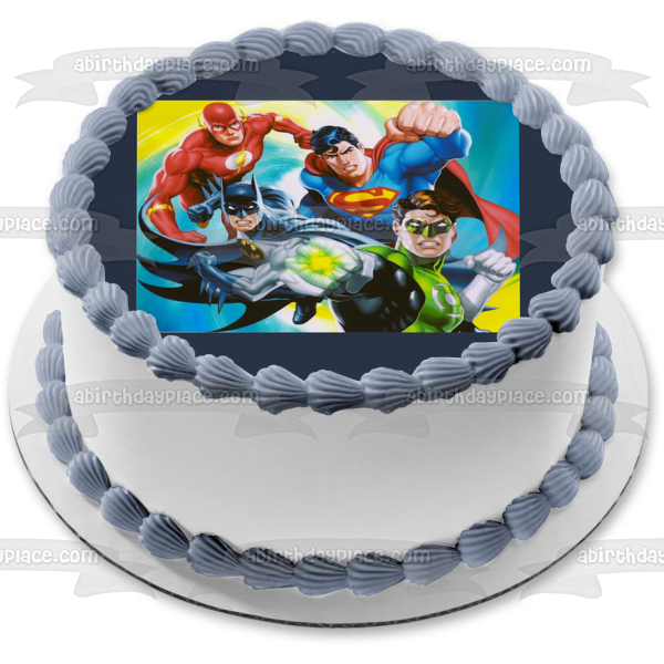 Superman Green Lantern Batman and the Flash Edible Cake Topper Image ABPID07188