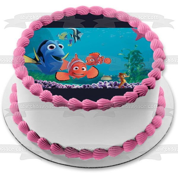 Finding Nemo Dory Nemo Marlin Peach Gill and Sheldon Edible Cake Topper Image ABPID07344
