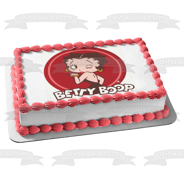 Betty Boop lanzando un beso y un fondo rojo Imagen comestible para decoración de tarta ABPID07213 