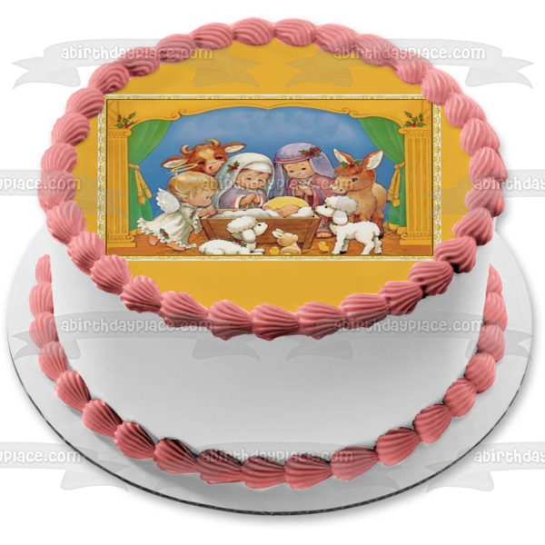 Belén Niño Jesús María José y Animales de Granja Adorno comestible para tarta Imagen ABPID07220 