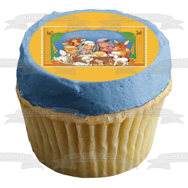 Belén Niño Jesús María José y Animales de Granja Adorno comestible para tarta Imagen ABPID07220 