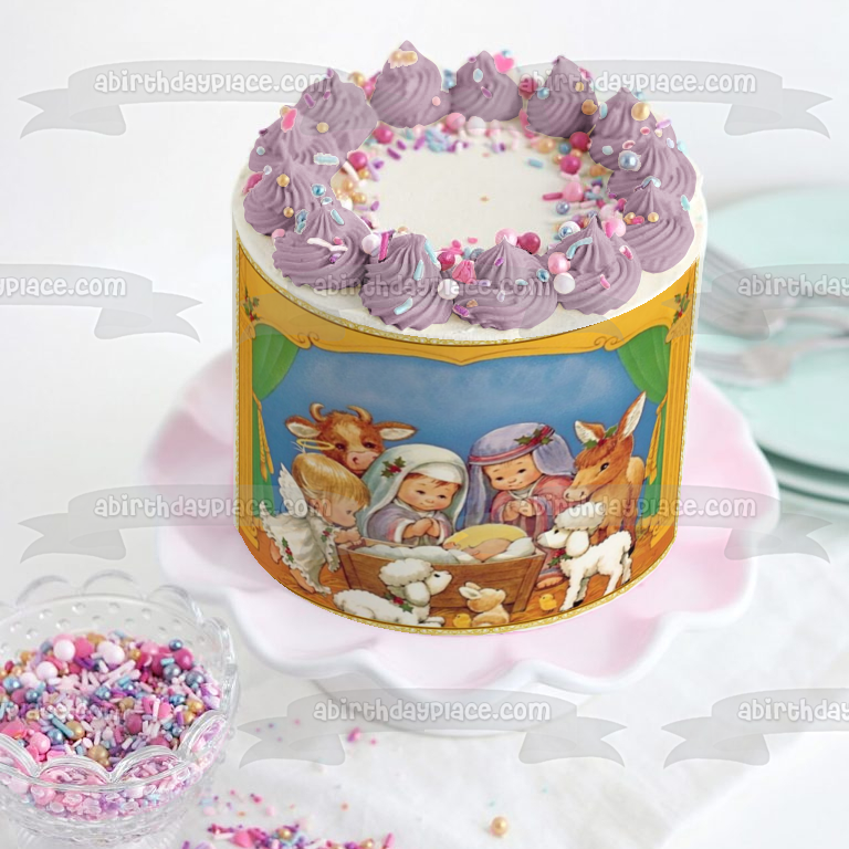 Belén Niño Jesús María José y Animales de Granja Adorno comestible para tarta Imagen ABPID07220 