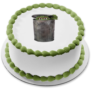 Sesame Street Oscar the Grouch In a Garbage Can Edible Cake Topper Image ABPID07372