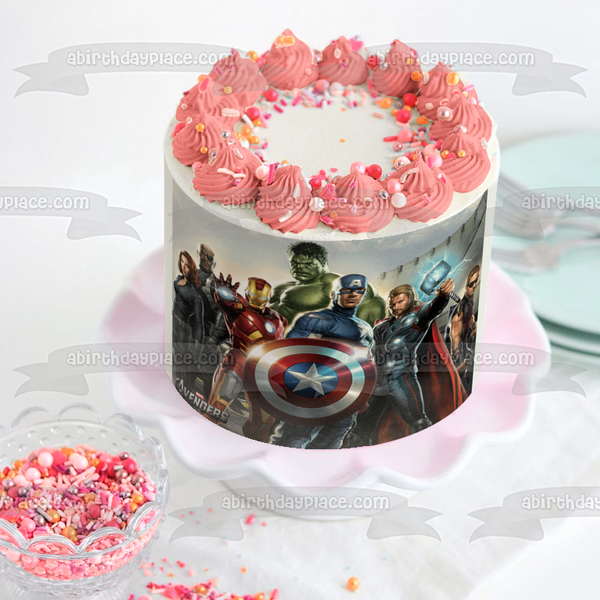 Avengers Captain America The Hulk Iron Man Thor and Black Widow Edible Cake Topper Image ABPID07379
