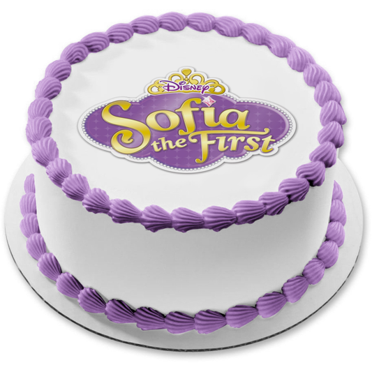 Sofia the First Logo Crown with a Purple Background Edible Cake Topper Image ABPID07380