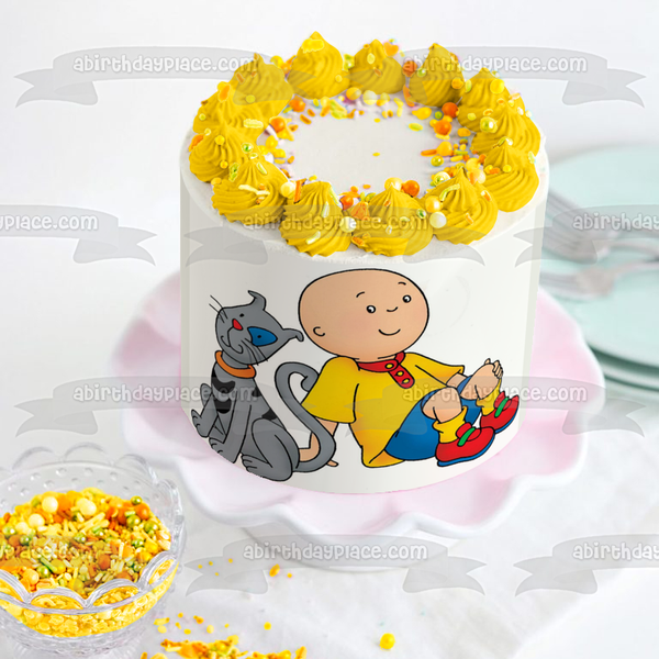 Caillou and Gilbert Sitting with a White Background Edible Cake Topper Image ABPID07438