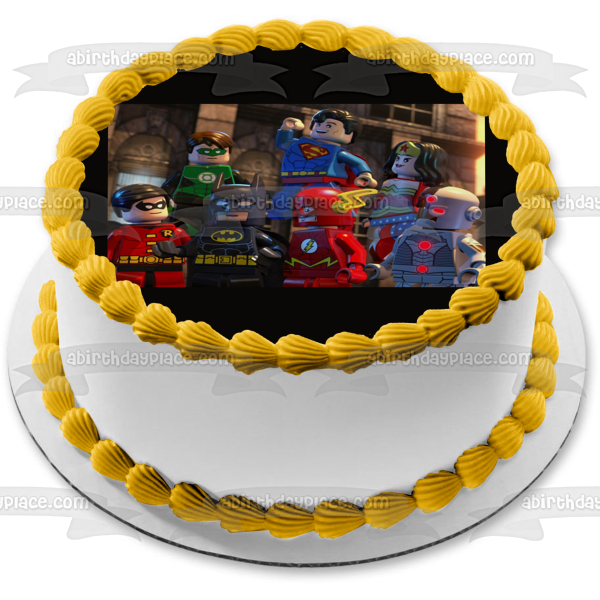 LEGO Superhero 2 Wonder Woman Batman Superman the Flash Green Lantern and Robin Edible Cake Topper Image ABPID07292