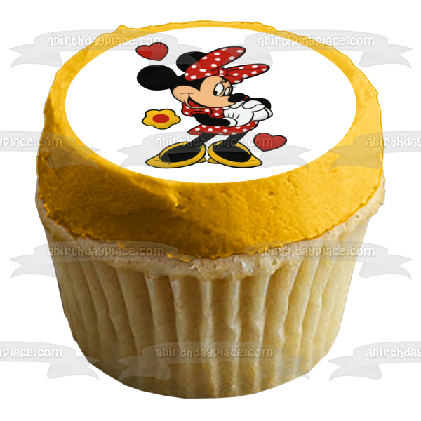 Minnie Mouse Valentine's Day Hearts Flowers Edible Cake Topper Image ABPID07479