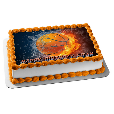 Basketball Fire Ice Edible Cake Topper Image ABPID07628