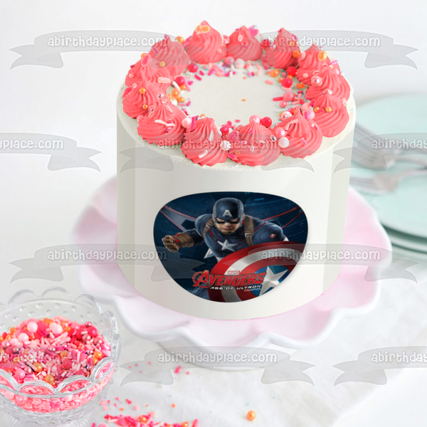 Avengers Age of Ultron Captain America and His Sheild Edible Cake Topper Image ABPID07654