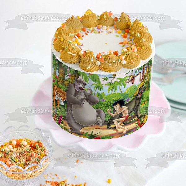 The Jungle Book Mowgli Baloo Kaa Sheer Khan and Bagheera In the Jungle Edible Cake Topper Image ABPID07509