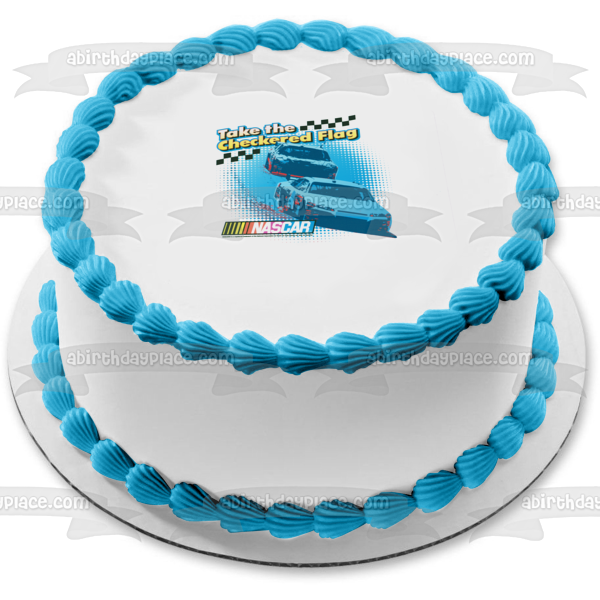 Nascar Logo and Race Cars Take the Checkered Flag Edible Cake Topper Image ABPID07655