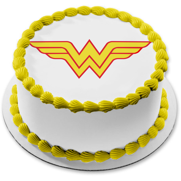 Wonder Woman Logo Red and Yellow Edible Cake Topper Image ABPID07677