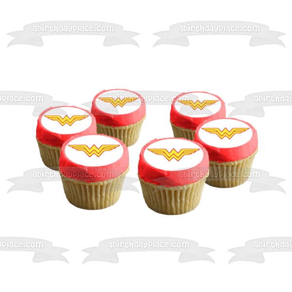 Wonder Woman Logo Red and Yellow Edible Cake Topper Image ABPID07677