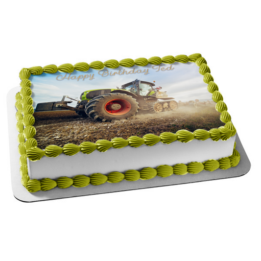 Modern Tractor Working In a Field Edible Cake Topper Image ABPID55389