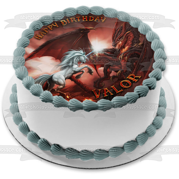 Dungeons and Dragons Unicorn and Dragon In Battle Edible Cake Topper Image ABPID55392
