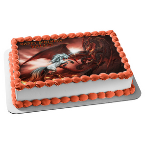 Dungeons and Dragons Unicorn and Dragon In Battle Edible Cake Topper Image ABPID55392