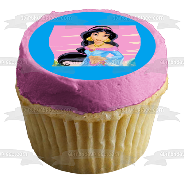 Princess Aladdin Jasmine with a Pink Background Edible Cake Topper Image ABPID07698