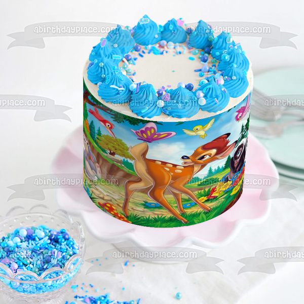 Bambi Thumper Flower Butterflies and Birds Edible Cake Topper Image ABPID07715
