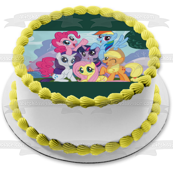My Little Pony Equestria Girls Rainbow Dash Fluttershy Pinkie Pie Twilight Sparkle Rarity and Applejack Edible Cake Topper Image ABPID07720