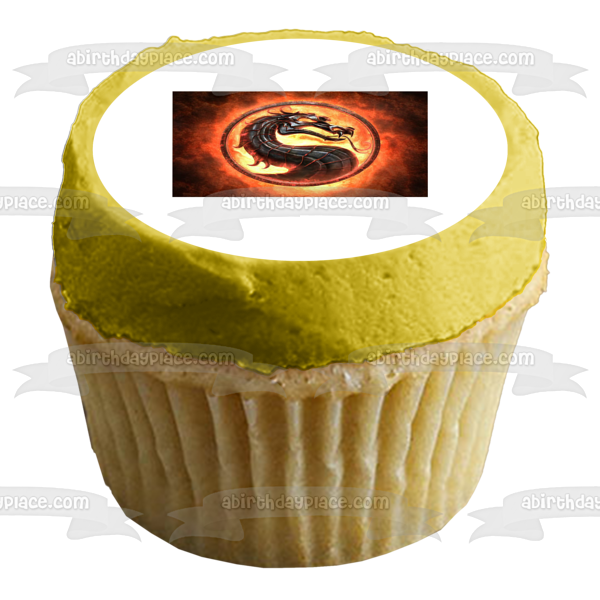 Mortal Kombat Logo with a Fiery Background Edible Cake Topper Image ABPID07736