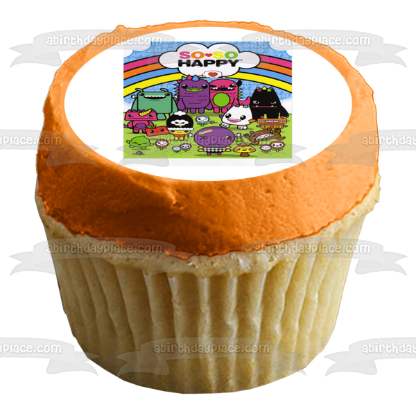 So so Happy Monsters and a Rainbow Edible Cake Topper Image ABPID07750
