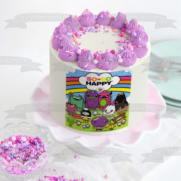 So so Happy Monsters and a Rainbow Edible Cake Topper Image ABPID07750