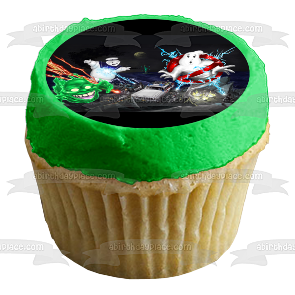 Ghostbusters Logo Stay Puff Marshmallow Man and Slimer Edible Cake Topper Image ABPID07599