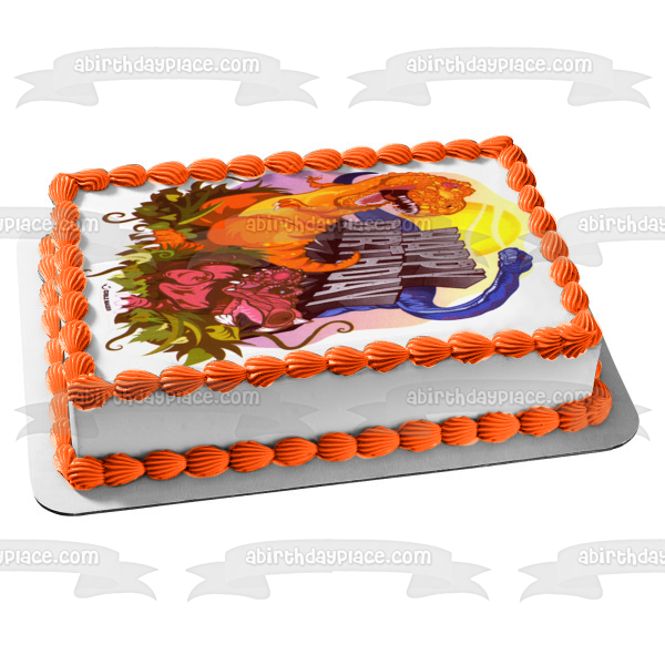 Dinosaur Cartoon Happy Birthday Sun and Grass Edible Cake Topper Image ABPID07900