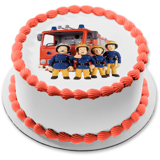 Fireman Sam Co-Workers and a Fire Truck Edible Cake Topper Image ABPID07915