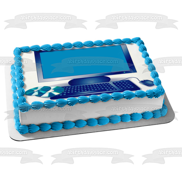 Personal Computer Cd's Blue Edible Cake Topper Image ABPID07802
