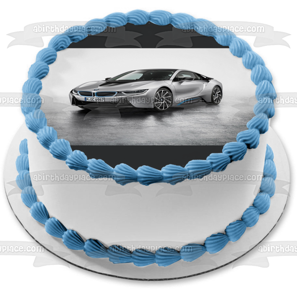 Silver 2015 BMW I8 Sports Car Edible Cake Topper Image ABPID07803