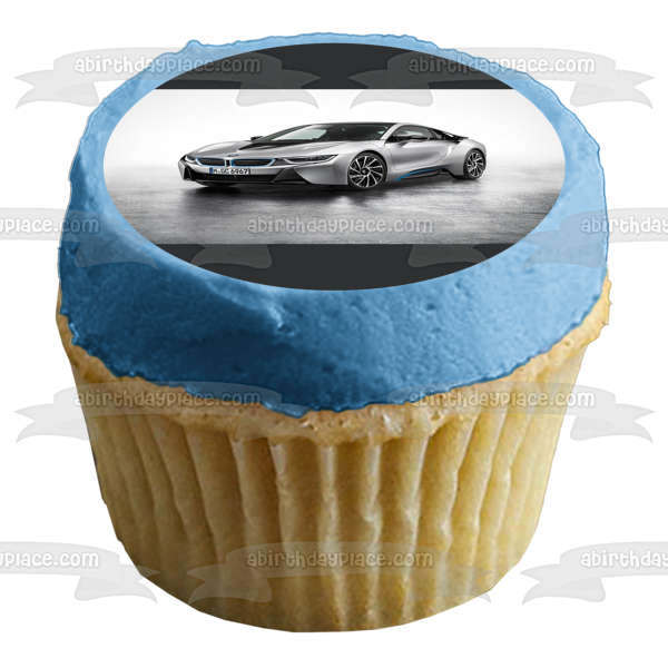 Silver 2015 BMW I8 Sports Car Edible Cake Topper Image ABPID07803