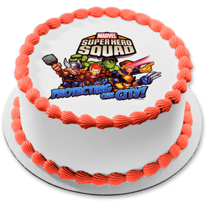 Superhero Squad Spider-Man The Hulk and Iron Man Protecting Our City Edible Cake Topper Image ABPID07949
