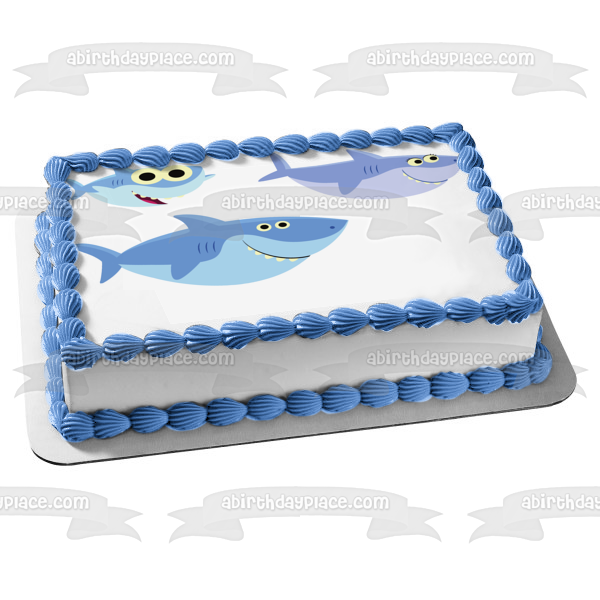 Family of Sharks Cartoon Mama Papa and Baby Edible Cake Topper Image ABPID07981