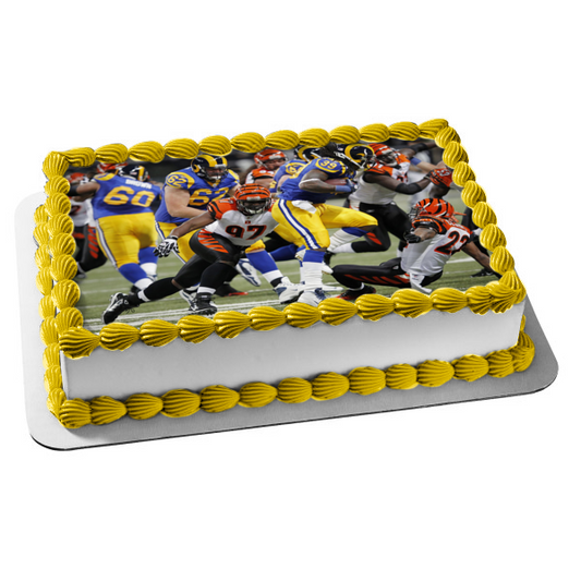 Bengalíes de Cincinnati vs. Imagen comestible para decoración de tarta de Los Angeles Rams ABPID55398 