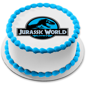 Jurassic World Logo Blue and Black Edible Cake Topper Image ABPID07886