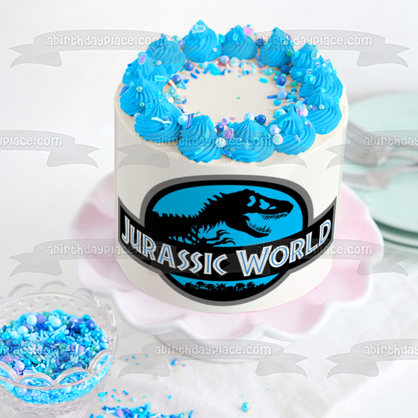 Jurassic World Logo Blue and Black Edible Cake Topper Image ABPID07886