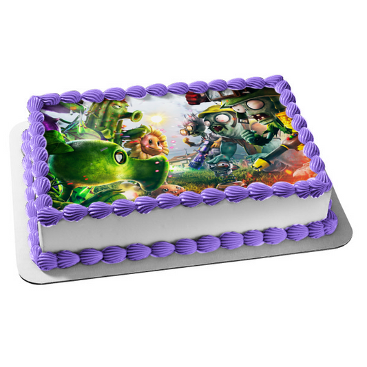 Adorno comestible para tarta de Plantas Vs Zombies, Lanzaguisantes, Girasol y Zombis, Imagen ABPID07994 