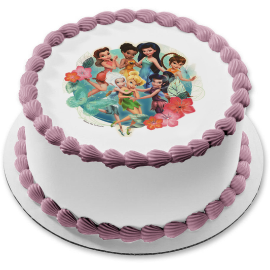 Pixie Hollow Tinkerbell Silvermist Vidia Iridessa and Rosetta Edible Cake Topper Image ABPID08118