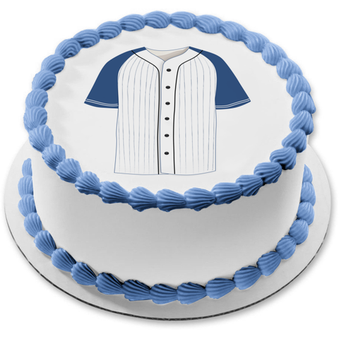 Baseball Jersey Blue and White Sports Edible Cake Topper Image ABPID08016
