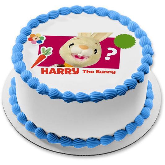 Harry the Bunny Flower Carrot and a Pink Background Edible Cake Topper Image ABPID08043