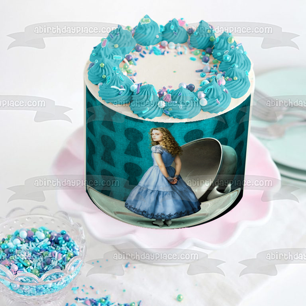 Alice In Wonderland Teacup and a  Plate with a Keyhole Background Edible Cake Topper Image ABPID08161
